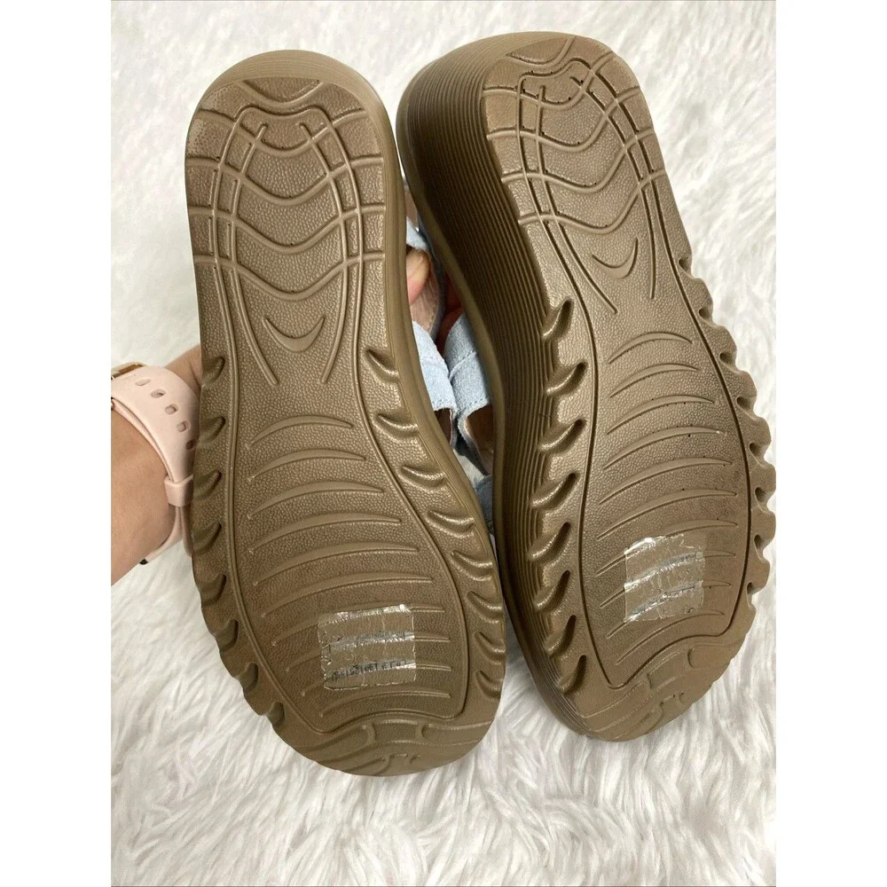 Skechers Memory Foam Womens Wedge Sandals Size 8 Blue Sky Suede Slingback - Picture 9 of 12